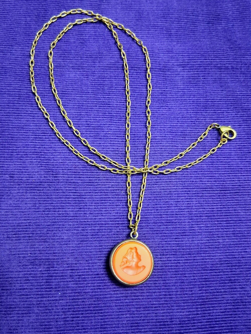 Vintage EXTASIA Intaglio Cameo Necklace Orange Coral Opaque Glass Artisan Made - Picture 5 of 14